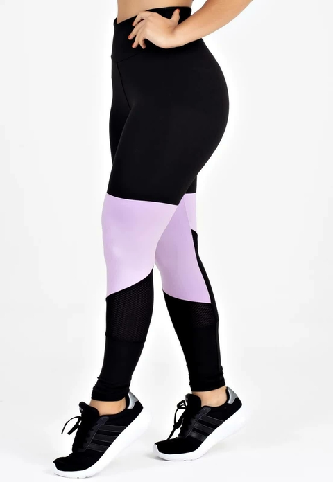 Calça Legging Feminina Academia 3D com tule lateral, cintura alta