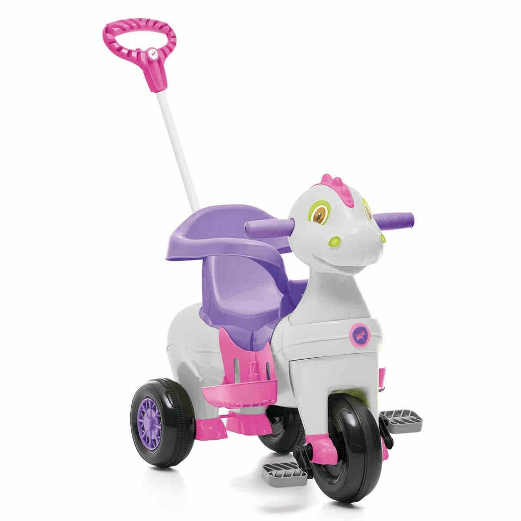 Triciclo Infantil Empurrador Unicórnio Fantasy Calesita Rosa