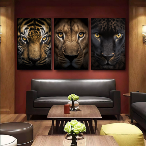 Quadros Decorativo Leão e Tigre 3D Kit com 2 Quadros