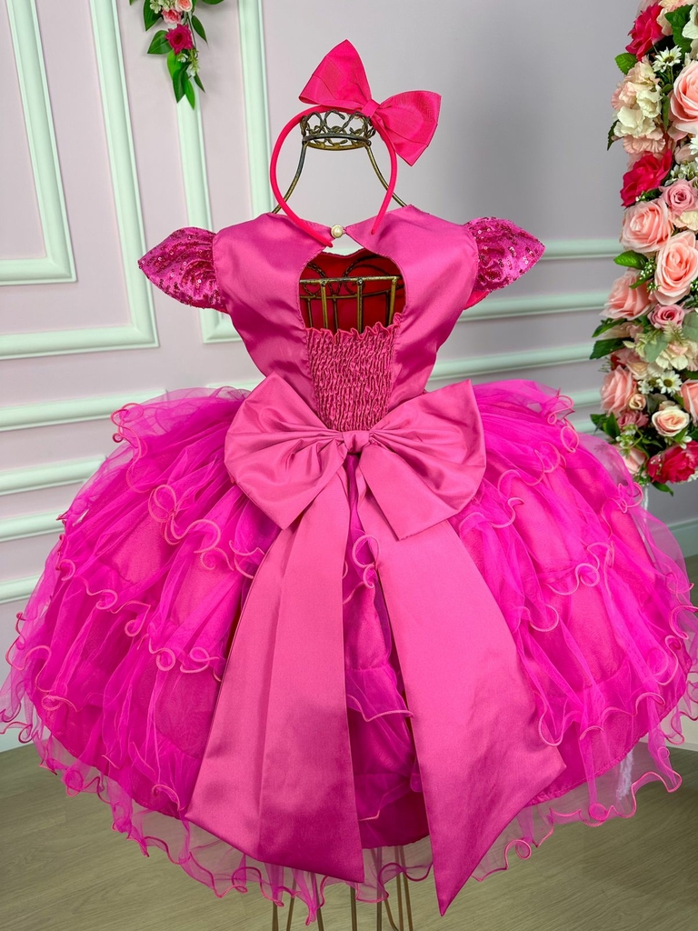 Vestido Princesa Belli Tematico Barbie Pink Babado - Roupa