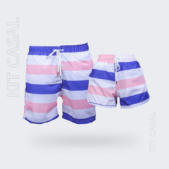 Short Casal - Beach Listrado (ros/ bran/az coleção 1.0)