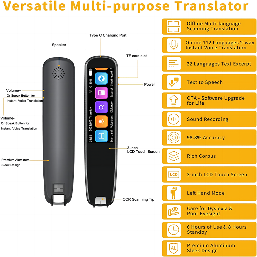 Fones de Ouvido Bluetooth Translation, Fone de Ouvido de Tradutor Estéreo  Sem Fio em Tempo Real, Suporta 84 Línguas de Tradução, Tradutor Al para Uso  em Viagens (Branco)