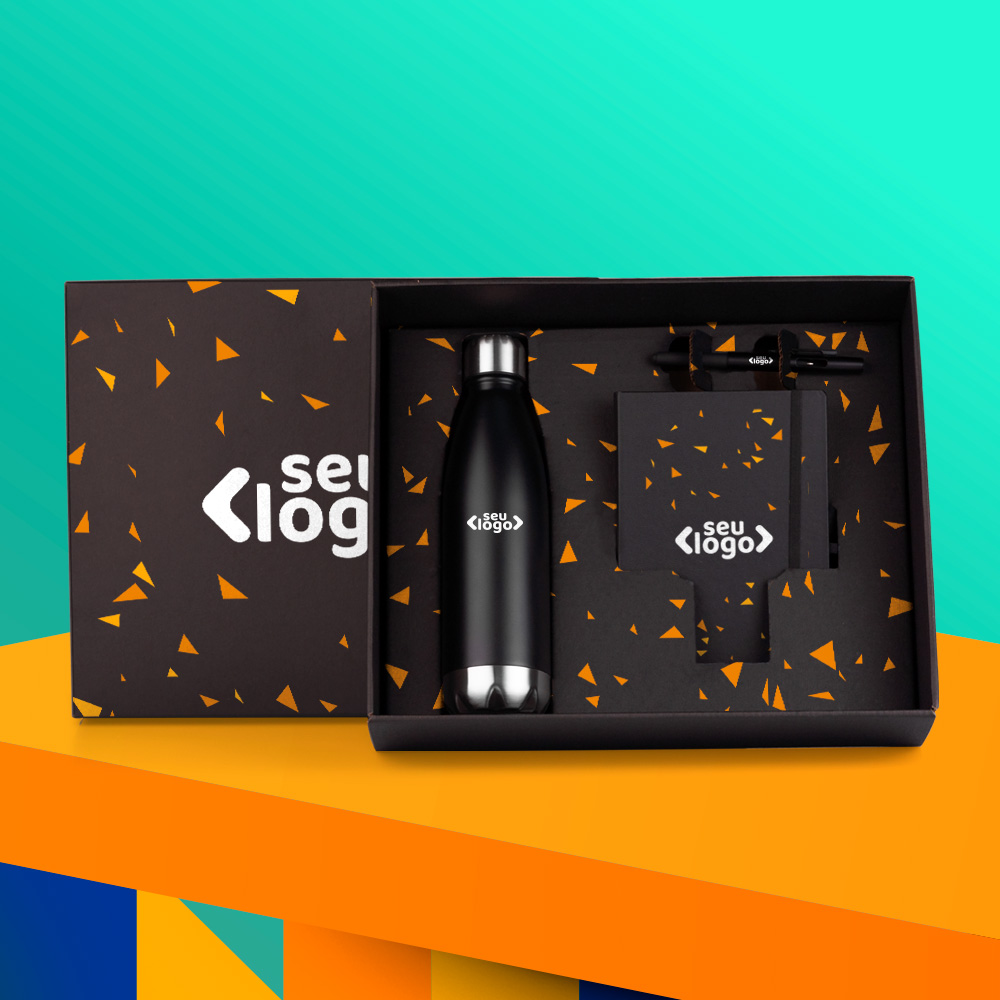 Kit Exclusivo Black Edition - Garrafa Preta, Caderneta e Caneta