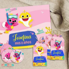 Kit imprimible personalizado - Baby Shark (rosa)
