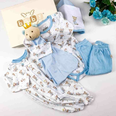 Body Roupa Bebê Presente Gestante Natal Ursinho Menino Azul  Cor:Branco;Tamanho:P