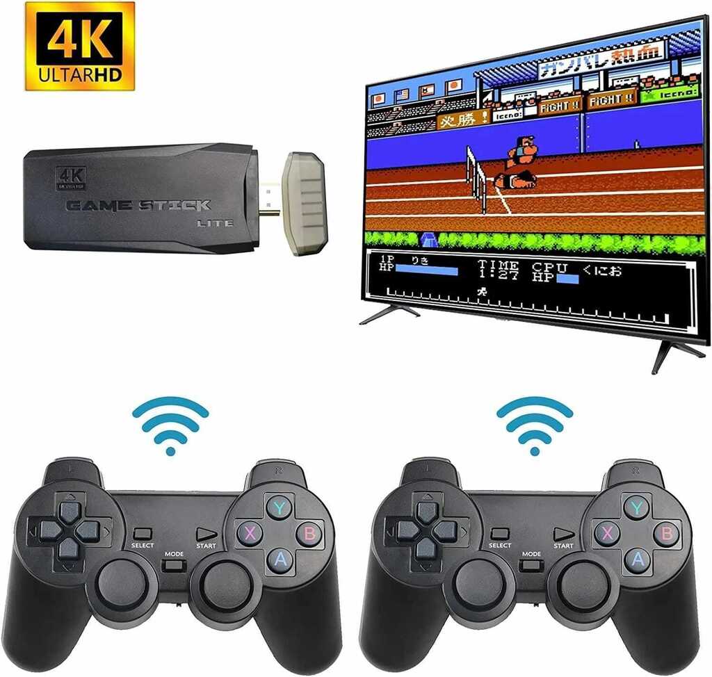 Console retro de videogame com controlador, caixa de jogo FC, 4K