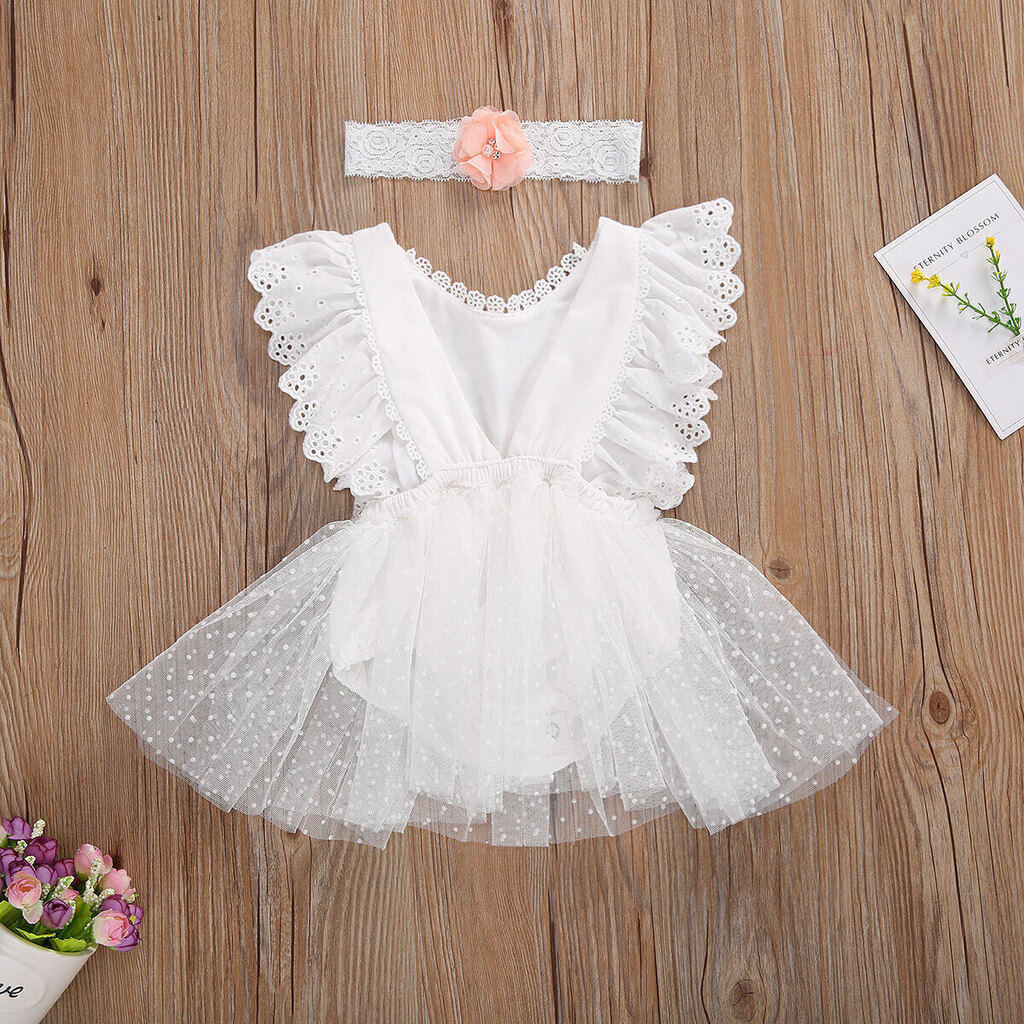 Vestido de Renda Bebê Princesa Babados Lacinhos no Ombro