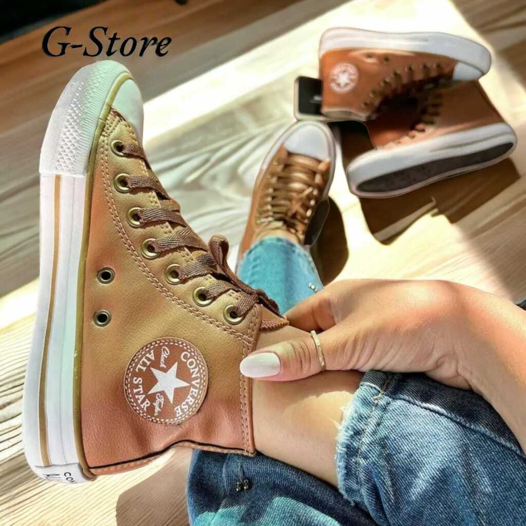 Converse All Star Alto Bege Couro