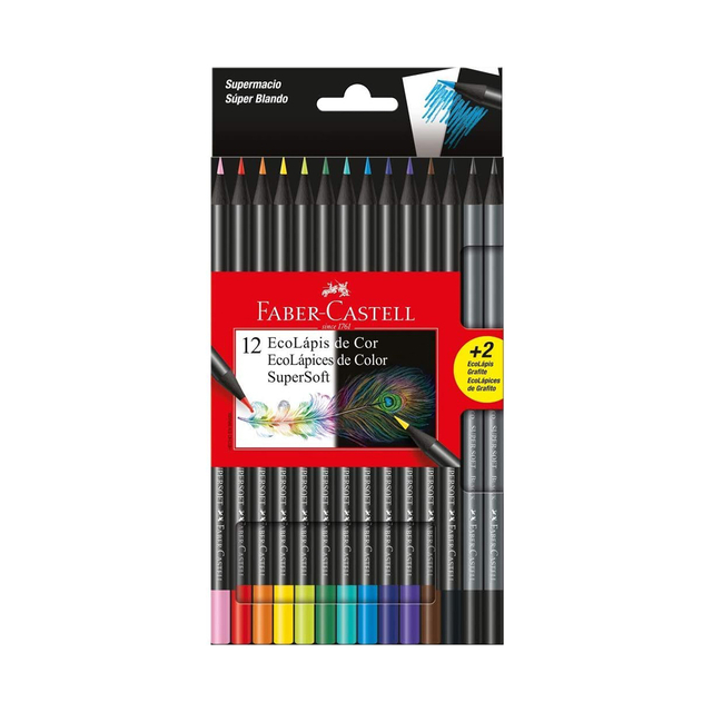 Lápis De Colorir Faber Castell 12 Cores + 2 Super Macio