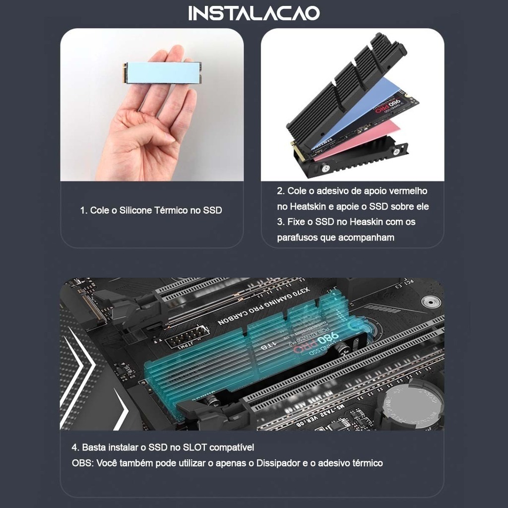 Dissipador de Calor Heatskin SSD 22x80 Ps5 M2 NVME Alumínio
