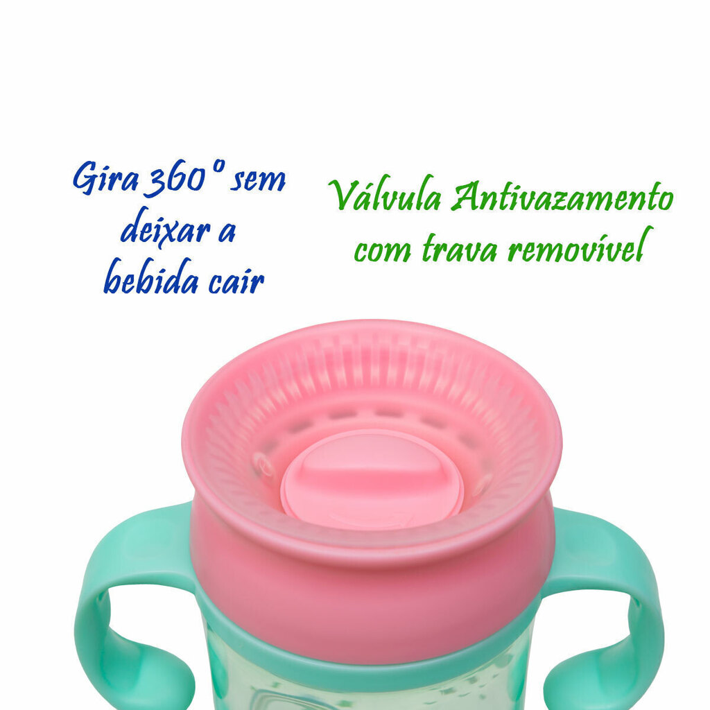 Copo 360 Bebê Com Alça Removível Antivazamento Foguete Buba Cor Rosa