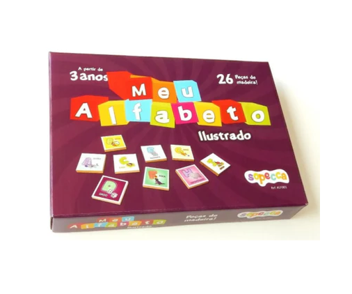 Jogo Alfabeto Ilustrado - Madeira - Marcio Artesanatos - Kits e Gifts