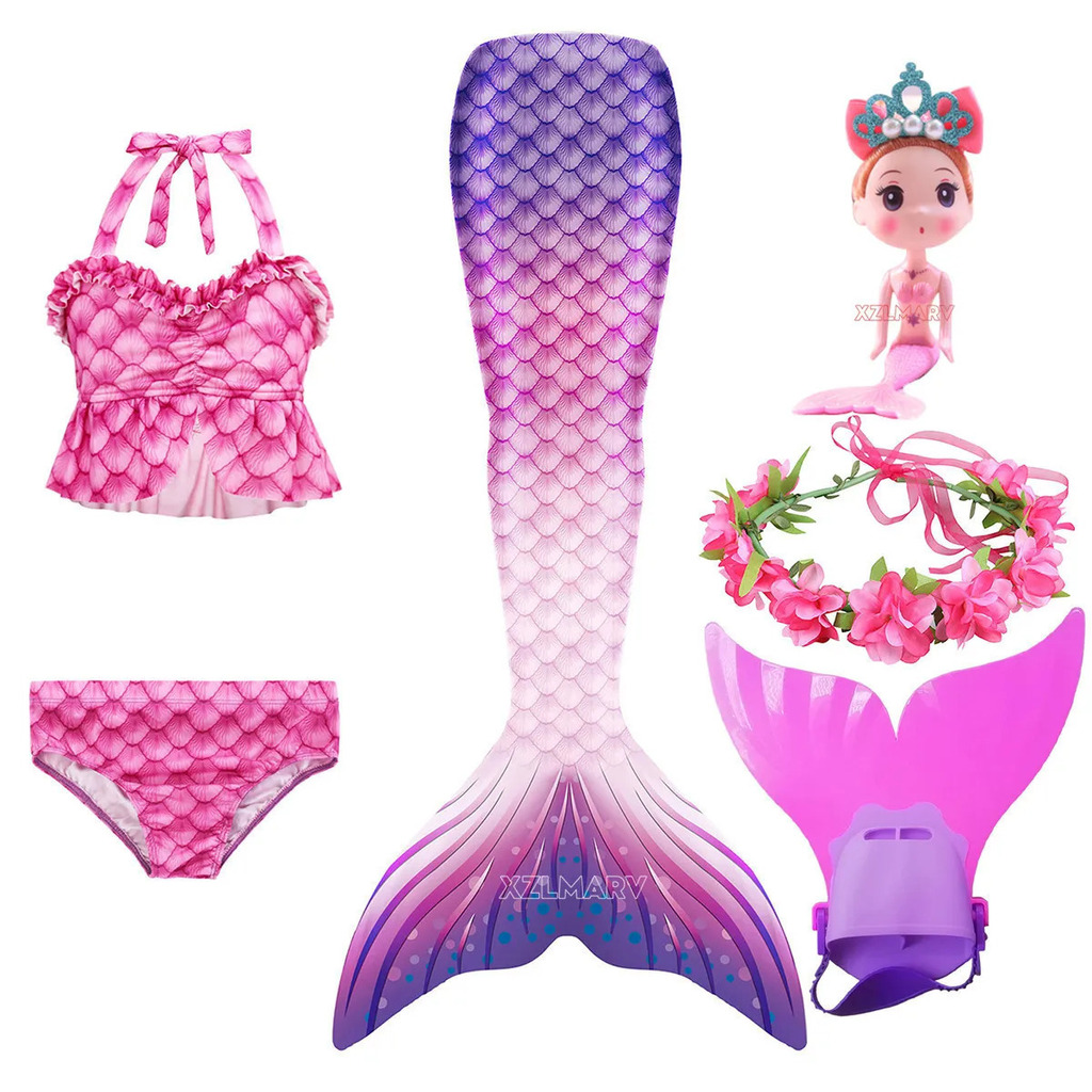 Kit Maiô + Calda Piscina Infantil Fantasia Princesa Sereia