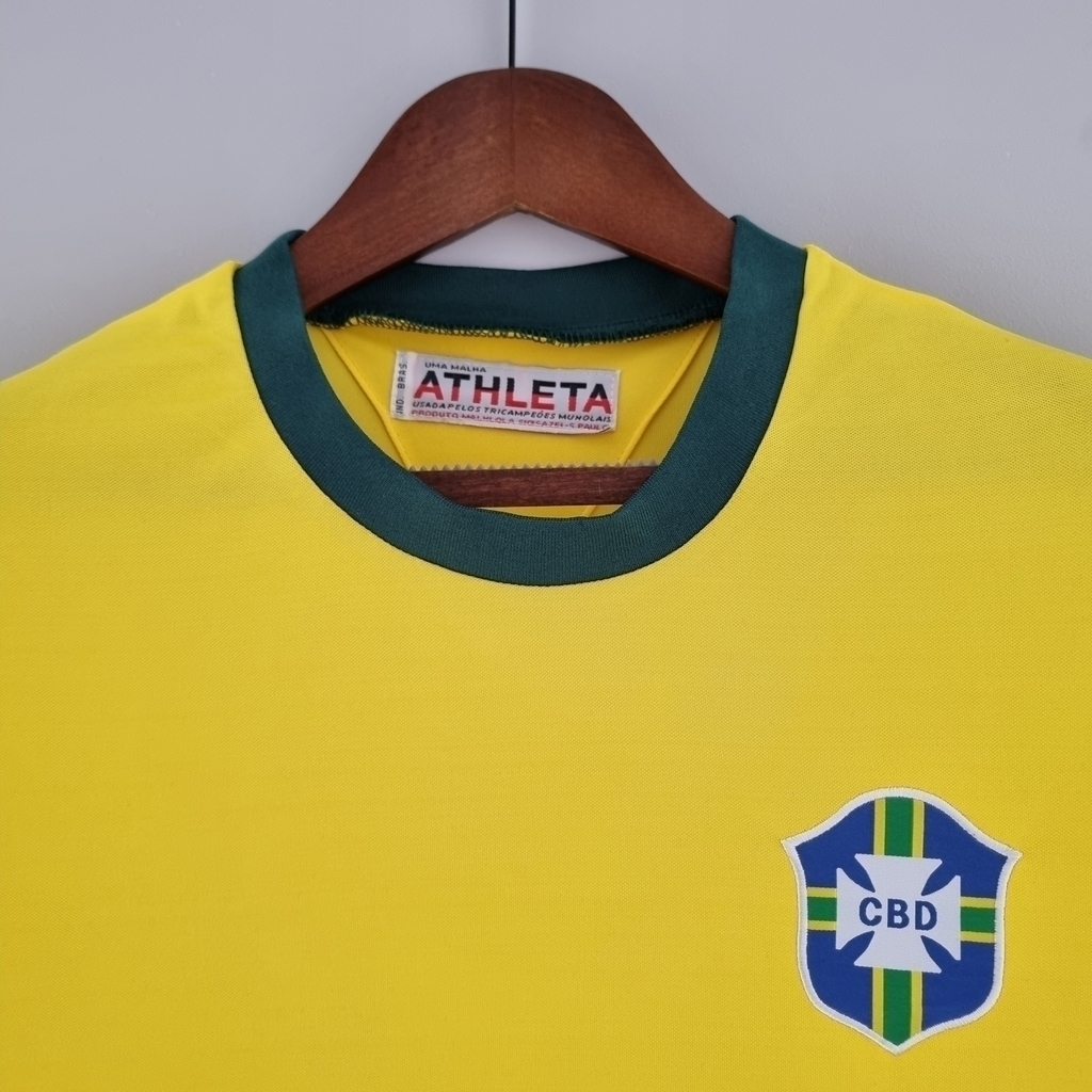 Camisa Retrô 1970 Seleção Brasileira I Masculina - Amarelo e Verde