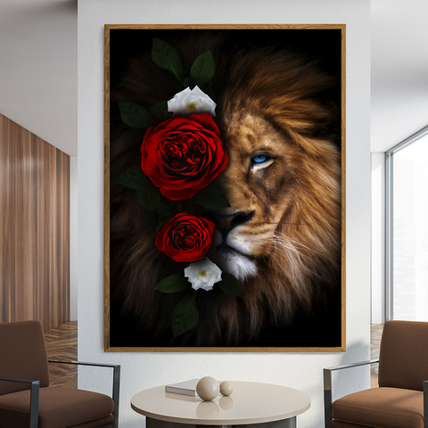 Quadros Decorativo Leão e Tigre 3D Kit com 2 Quadros