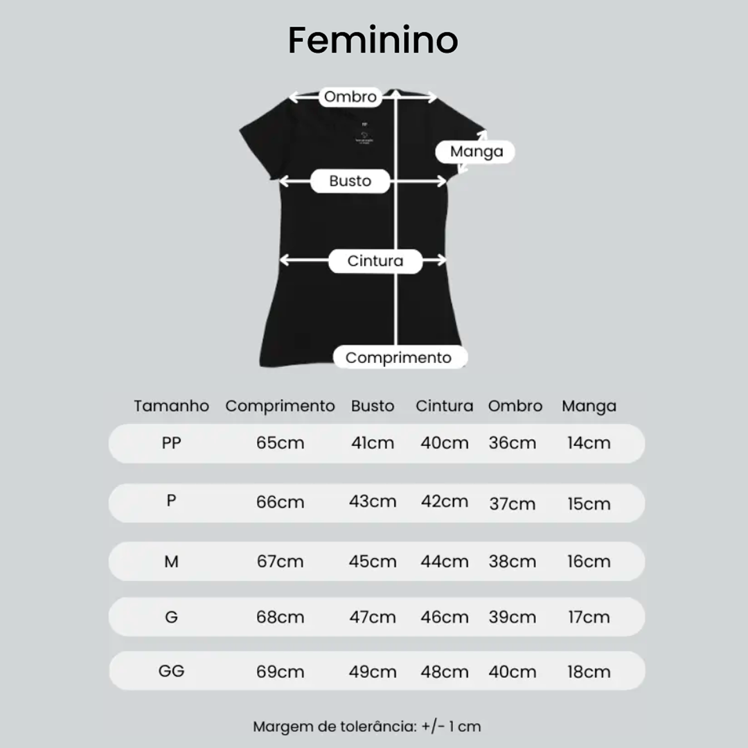 Medidas das camisetas femininas da marca Vaquera