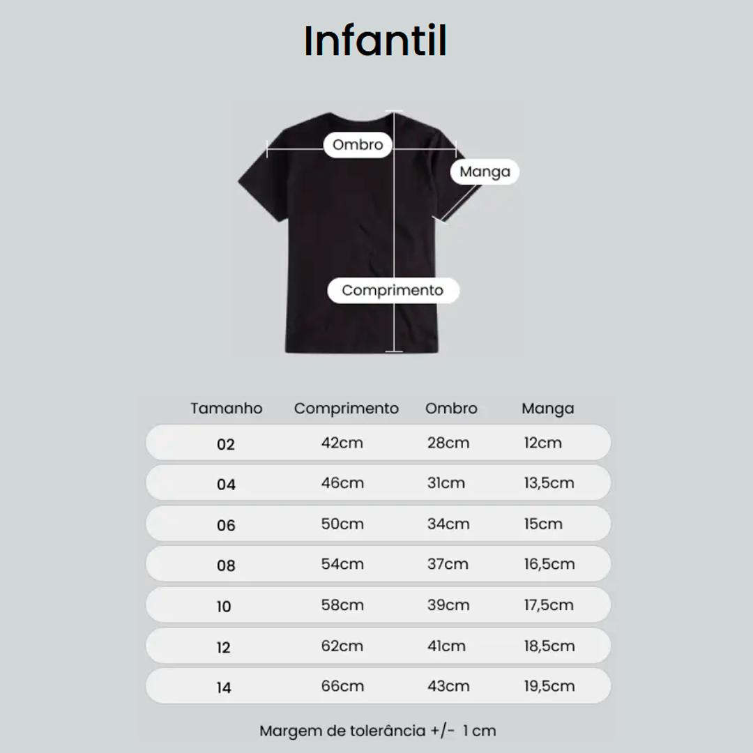 Medidas das camisetas infantis da marca Vaquera