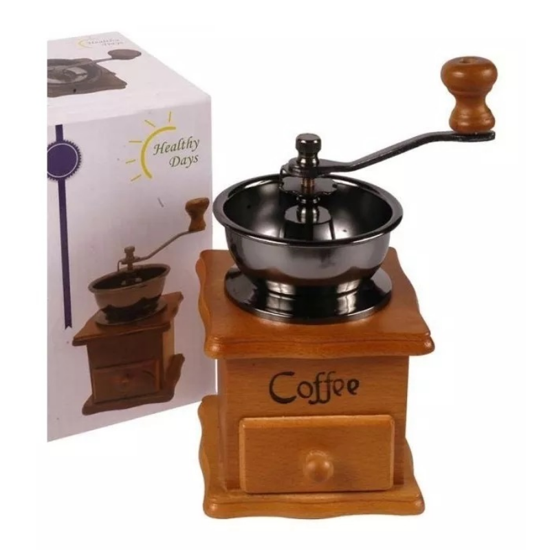 Molinillo De Café Manual Para Moler Granos Madera Con Cajon