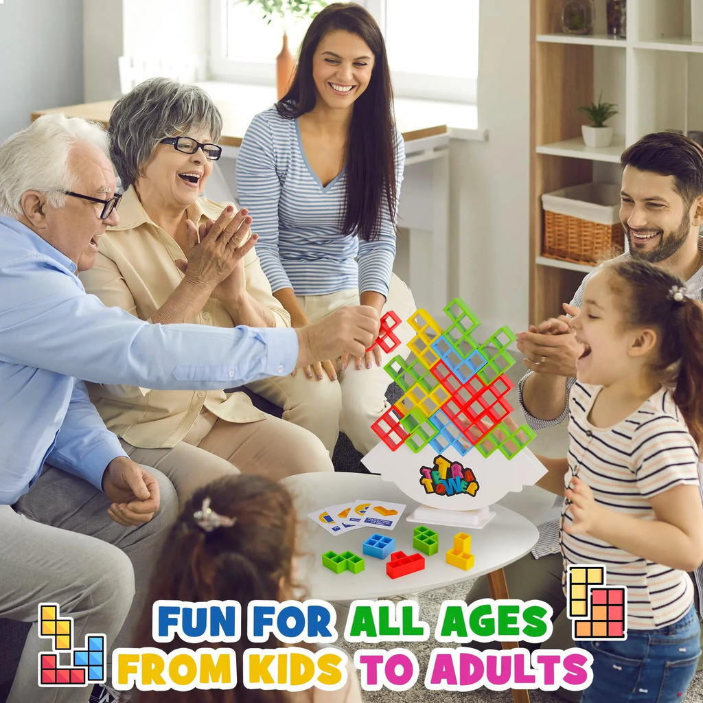 Jogo de tabuleiro divertido de empilhamento de torres para crianças 4-6  adultos equilibram jogos familiares