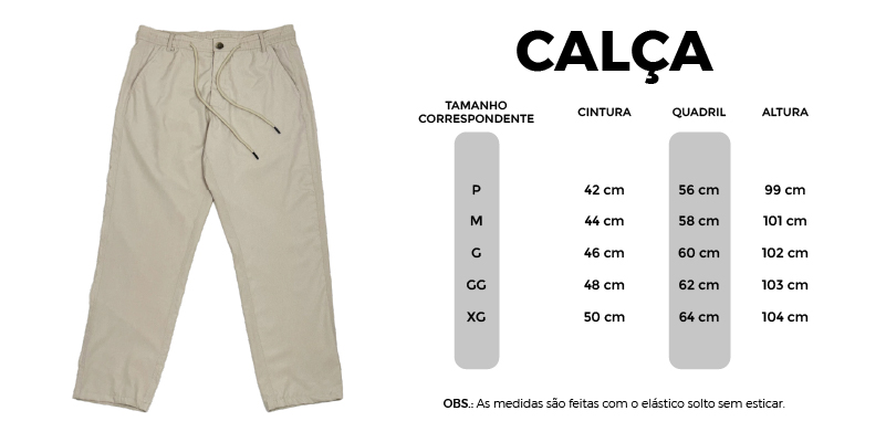 Tabela de Medidas Calça Vonpiper