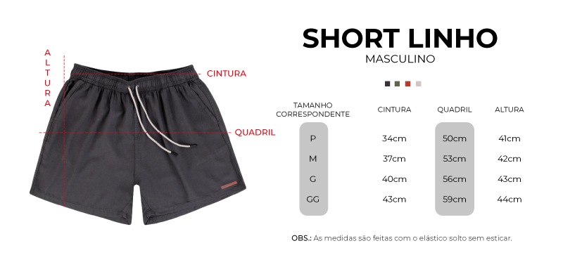 tabela de medidas short linho masculino