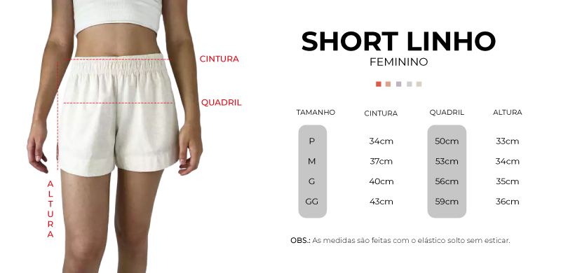 Tabela de medidas short linho feminino vonpiper