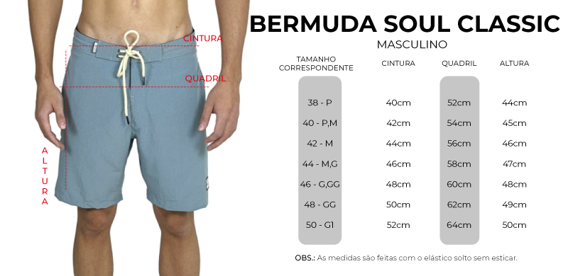 tabela de medidas bermuda soul classic vonpiper