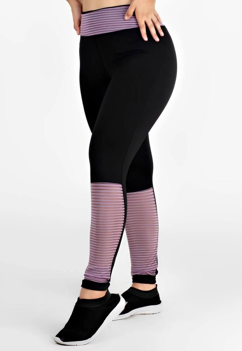 Calça Legging Fitness Feminina Preto Rosê REF: LX152 - Racy Modas