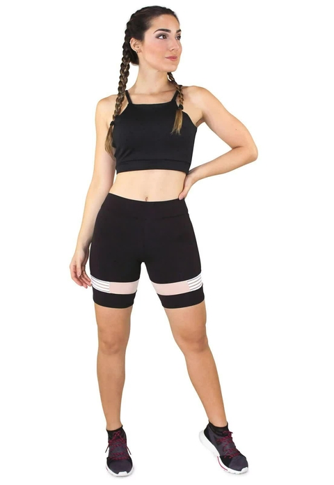 Conjunto Fitness Feminino Short Preto Cintura Alta e Cropped Alcinha com  Detalhes em Tela Dry Fit Academia REF: CSV4 - Racy Modas
