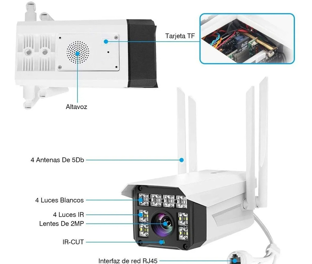 Cámara De Seguridad Wifi N8-200w Luz Led Ip Resiste Lluvia Para Exteriores  Con Movimiento 360''Ns Tech