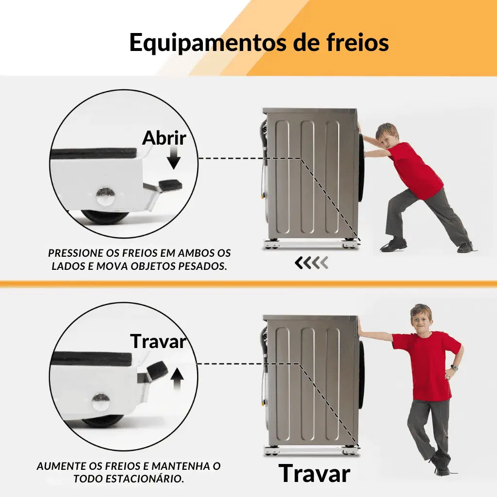 Base-ajustável-para-máquina-de-lavar-geladeira-sistema-de-freio-trava