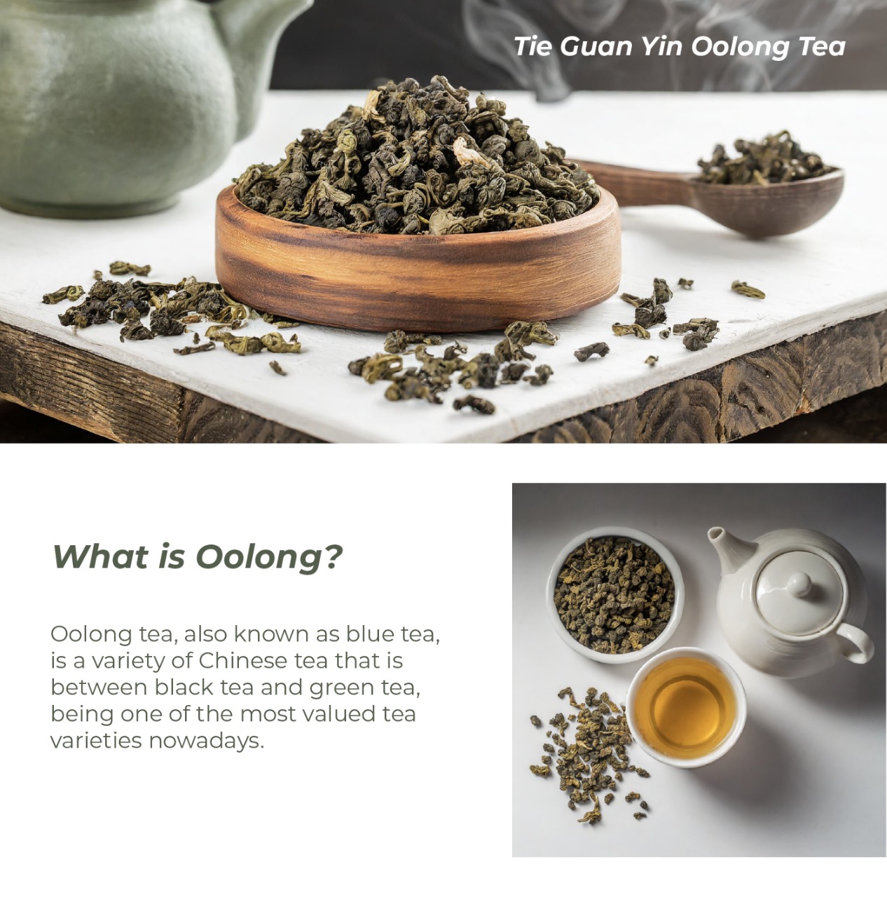 Oolong tea, also known as blue tea, is a variety of Chinese tea that is between black tea and green tea, being one of the most valued tea varieties nowadays.