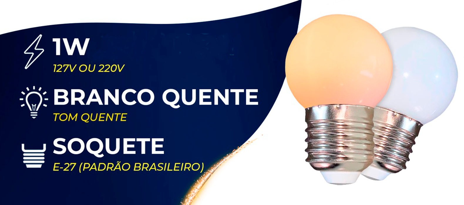 Lampada de led 1w, Branco quente, soquete:E-27 padrão brasileiro