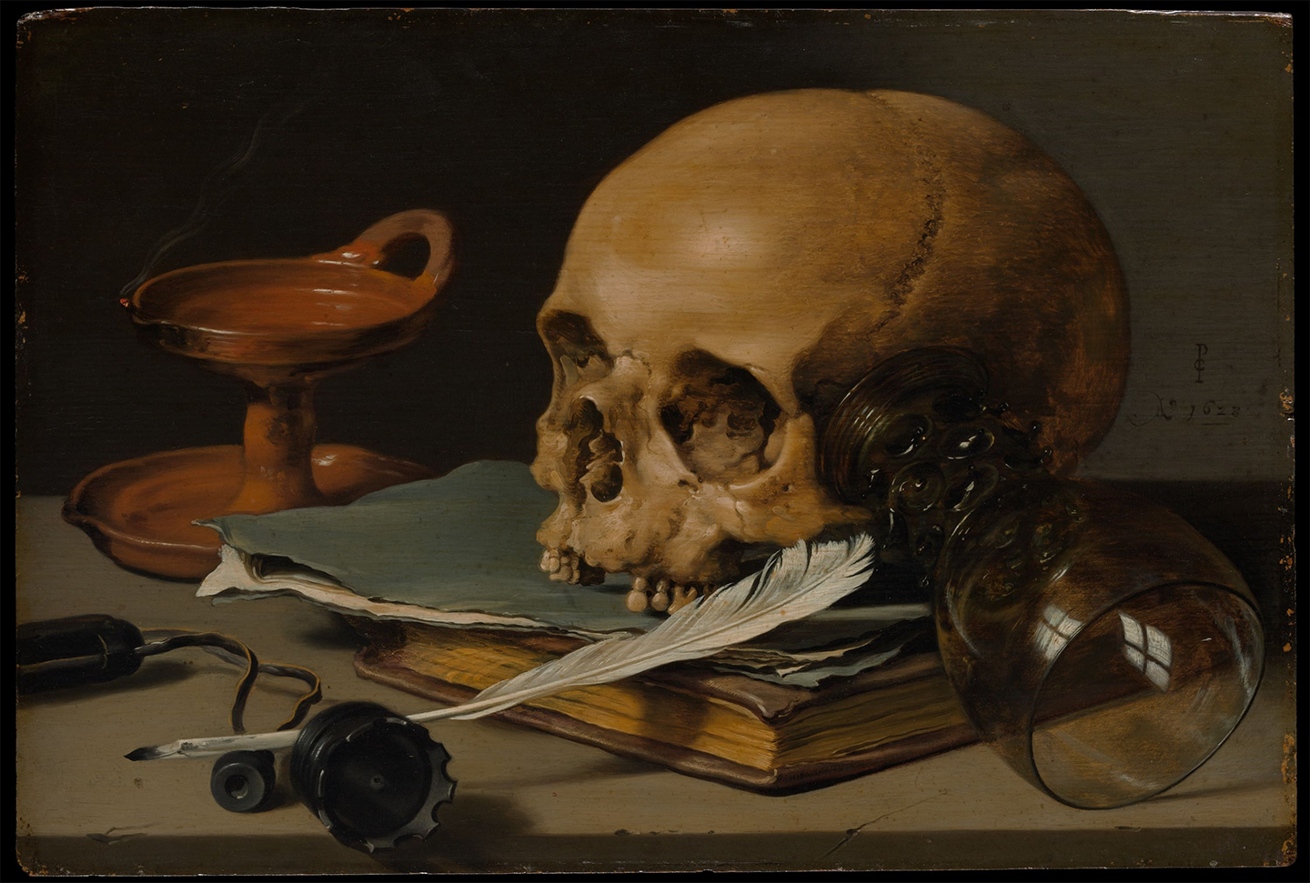 Pieter Claesz, Still Life with a Skull and a Writing Quill, 1628