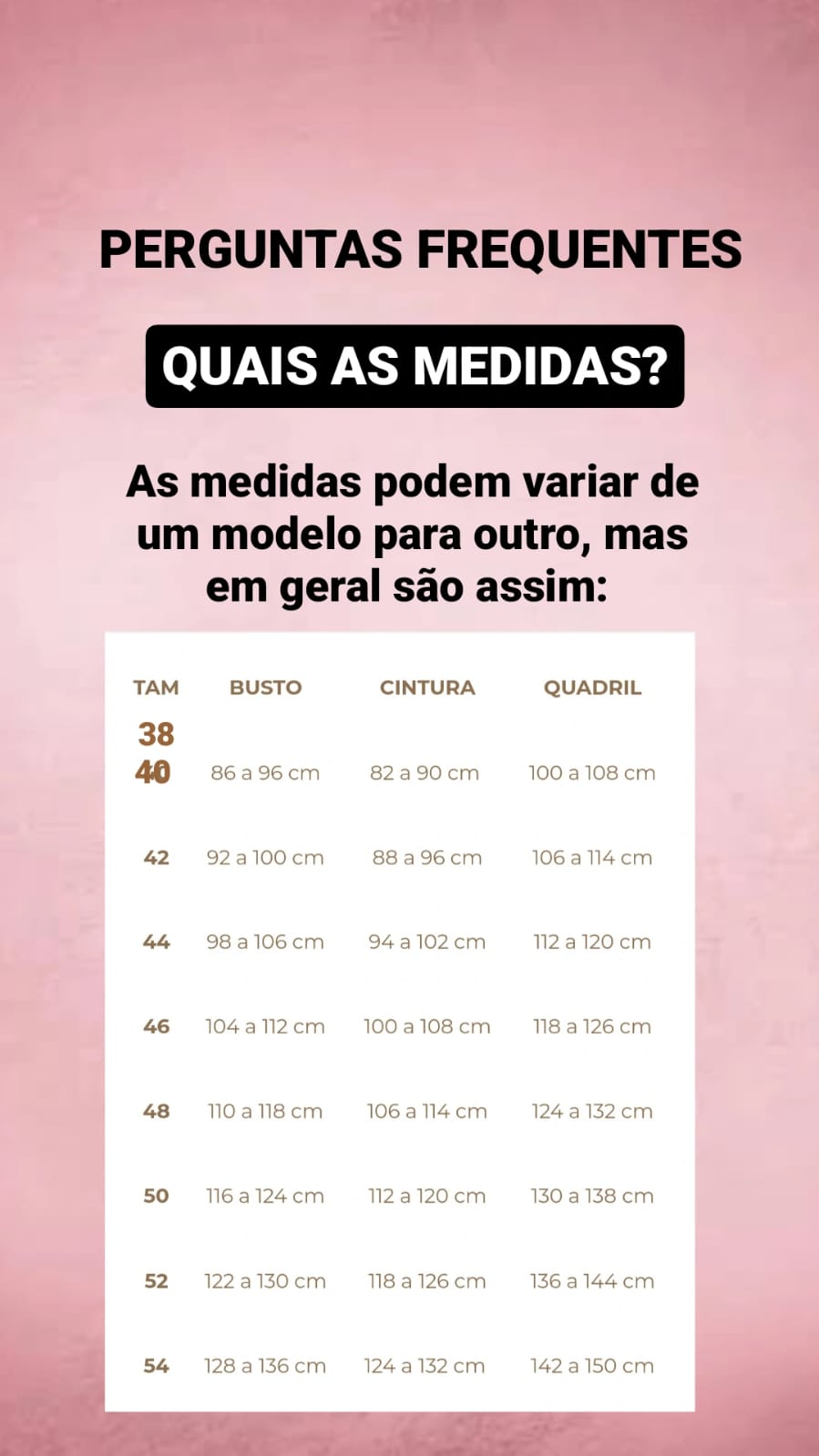 Tabela de Medidas