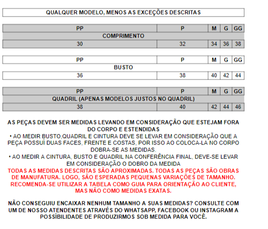 tabela de medidas