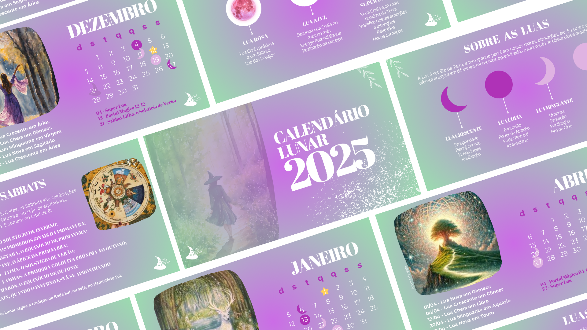 Imagens do Calendário Lunar 2025 da Sou Leoa