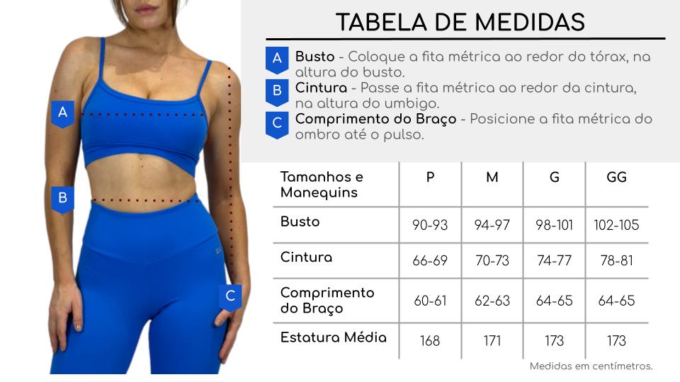 Tabela de medidas blusas jaquetas bk fitness