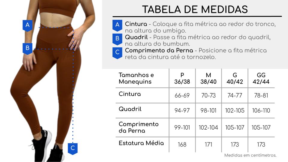 Tabela de medidas legging short bk fitness