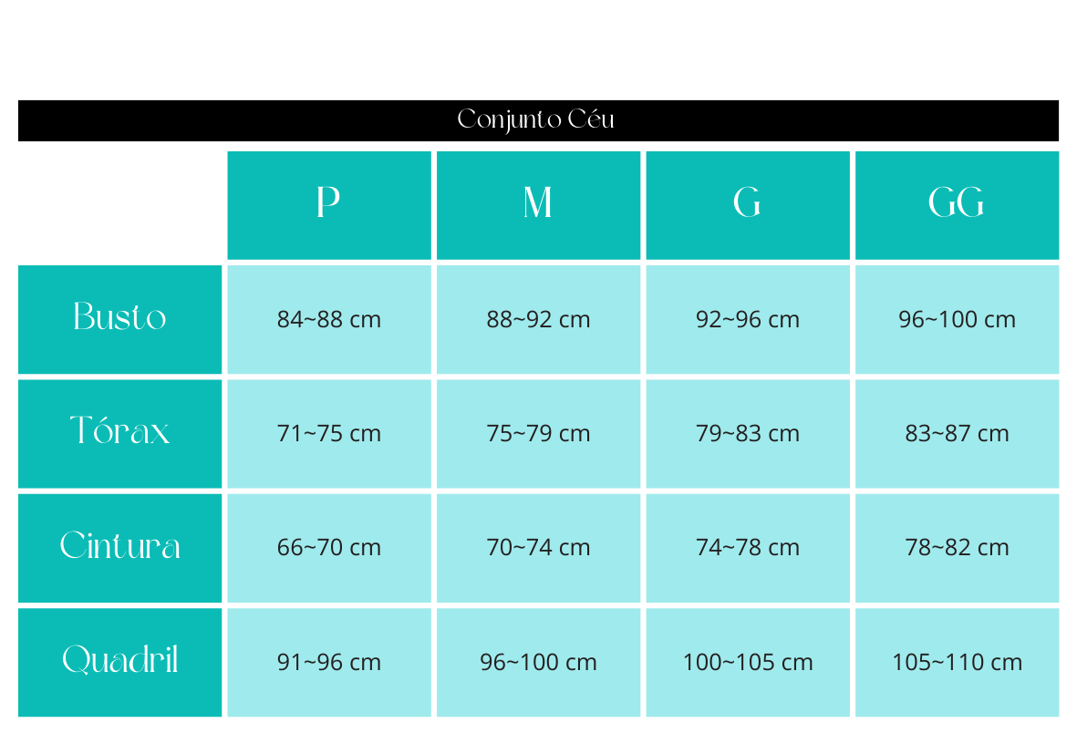 Tabela de Tamanhos - C&eacute;u