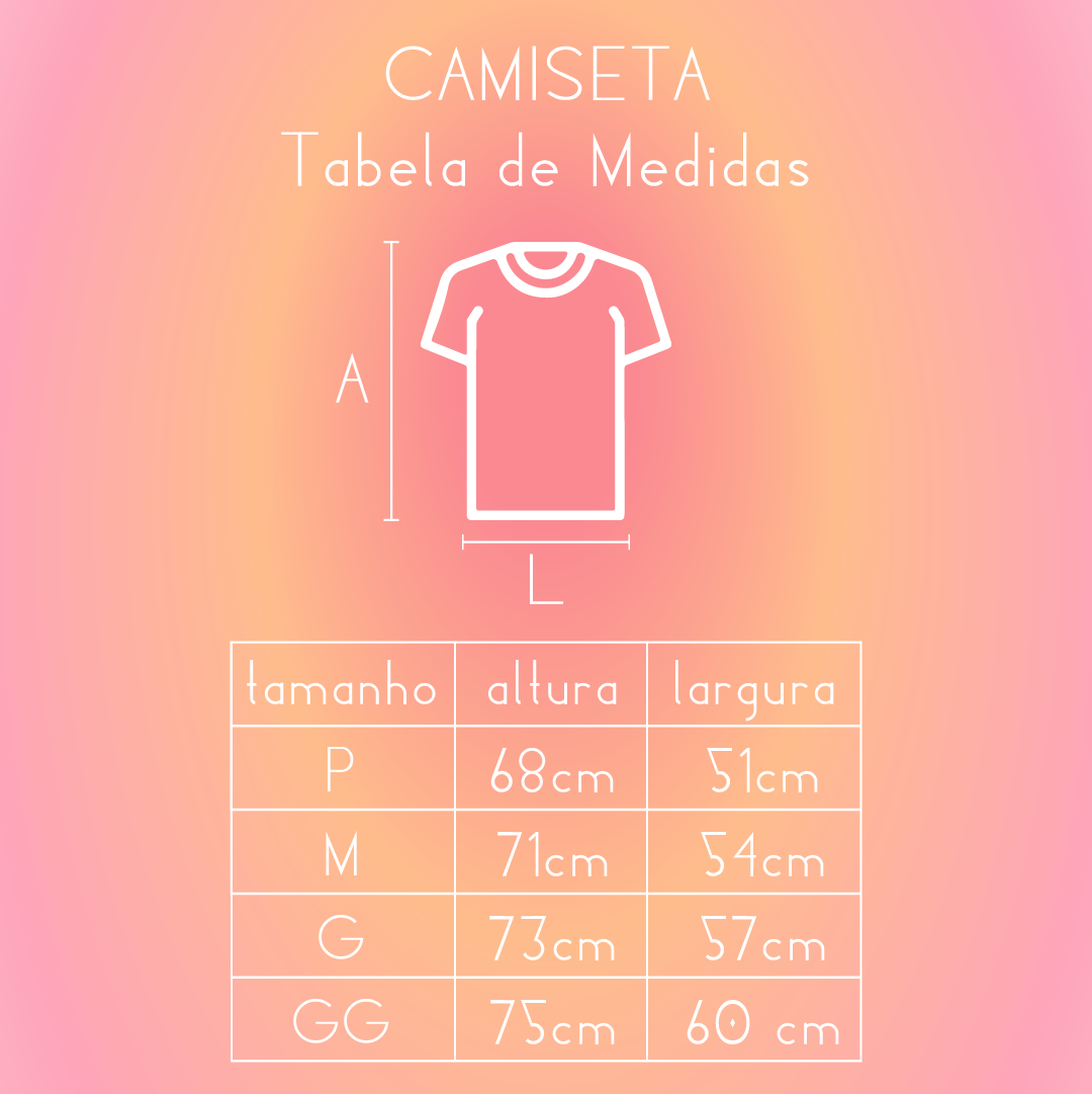 Tabela de medidas camiseta