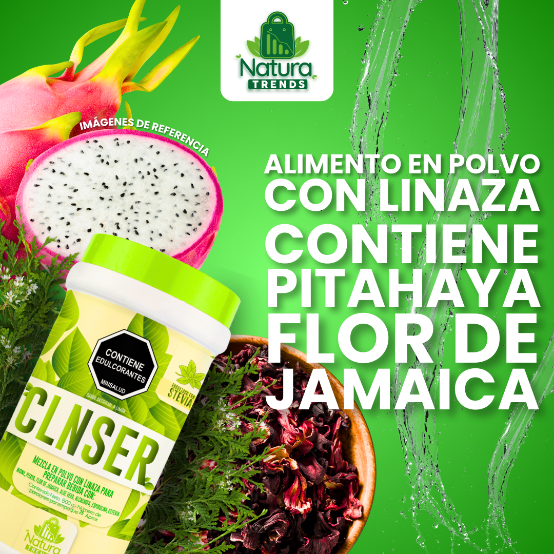 Alimento en polvo con linaza contiene pitahaya flor de jamaica