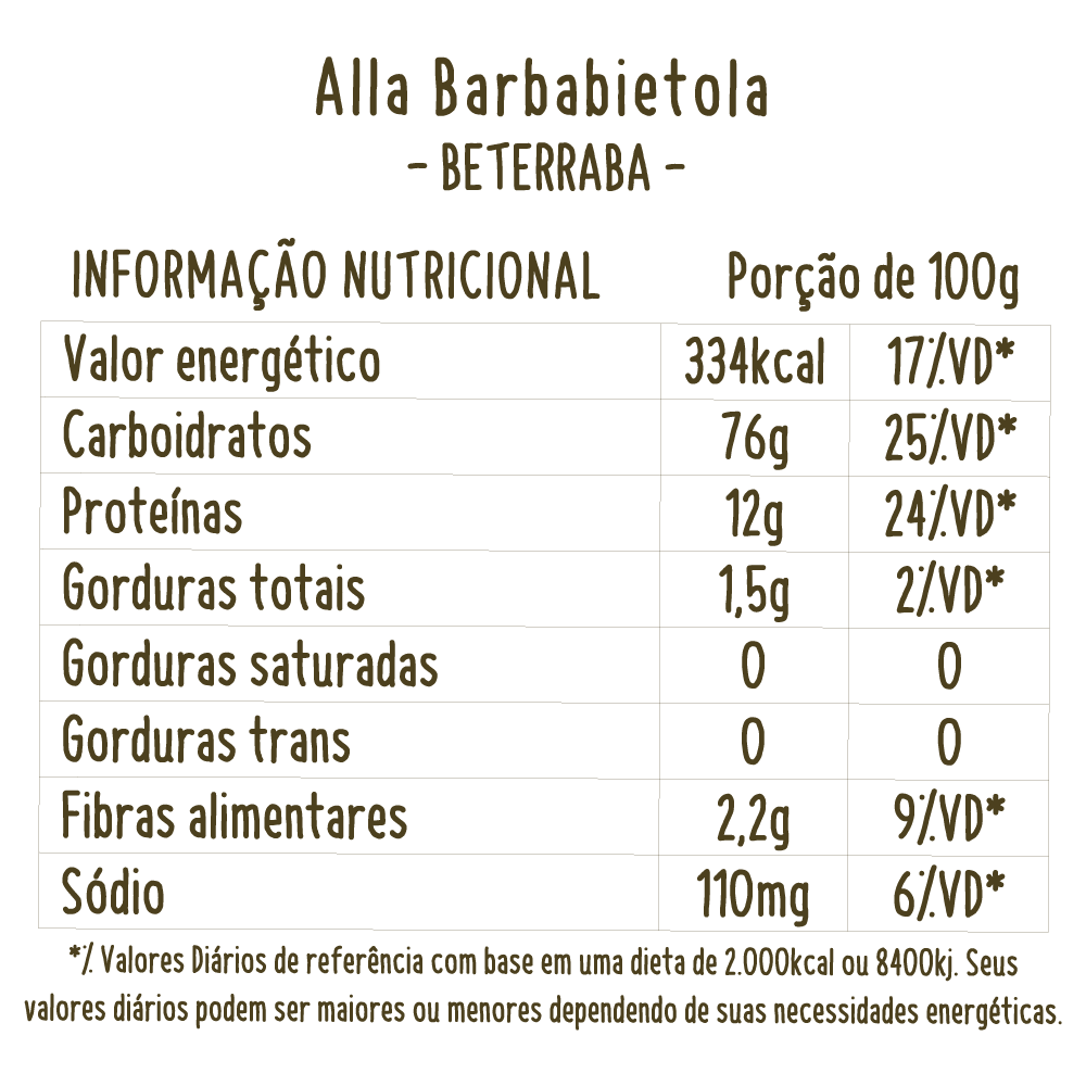 informações nutricionais risoto artesanal il cuoco barbabietola beterraba