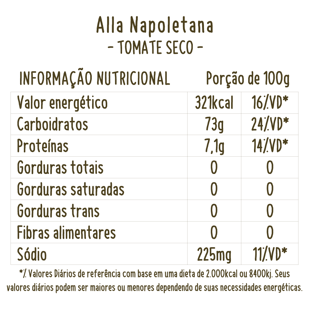 informações nutricionais risoto napoletana tomate seco il cuoco artesanal