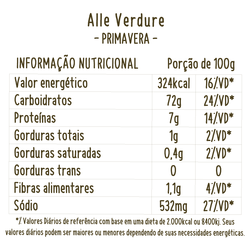 informações nutricionais risoto artesanal il cuoco primavera de legumes