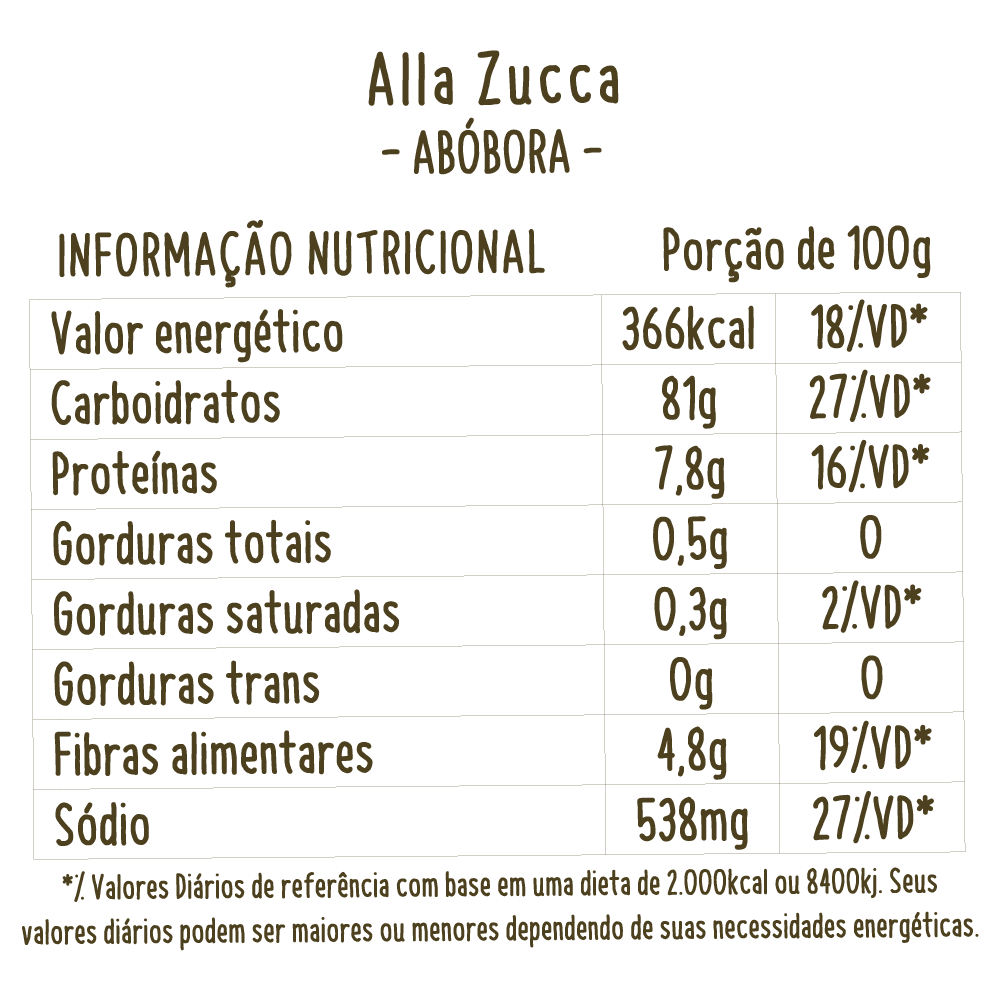 informações nutricionais risoto abobora zucca artesanal il cuoco