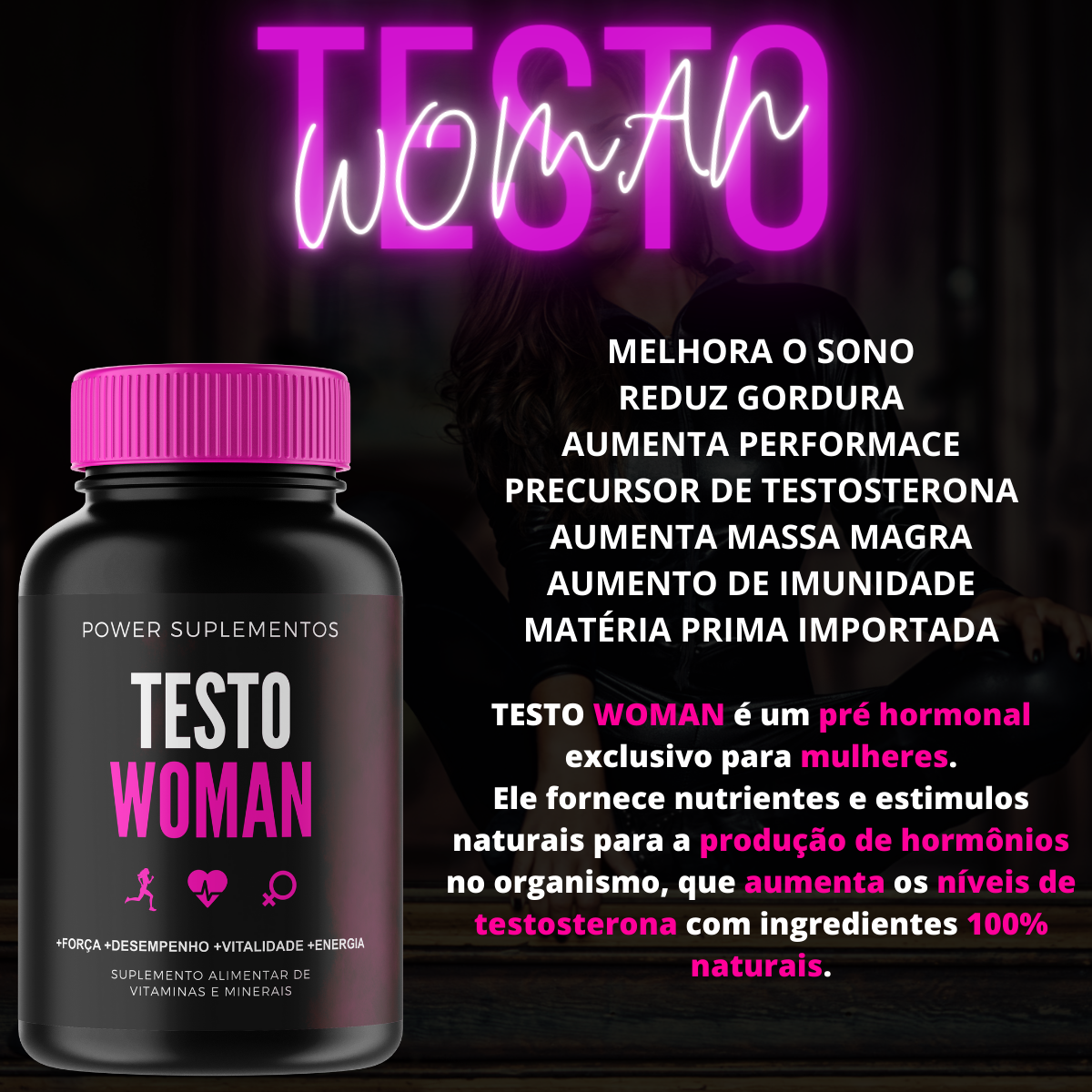 Testo Woman Multivitamino Feminino Aumenta Bumbum Coxa e Gluteos e Alivia Sintomas da Menopausa