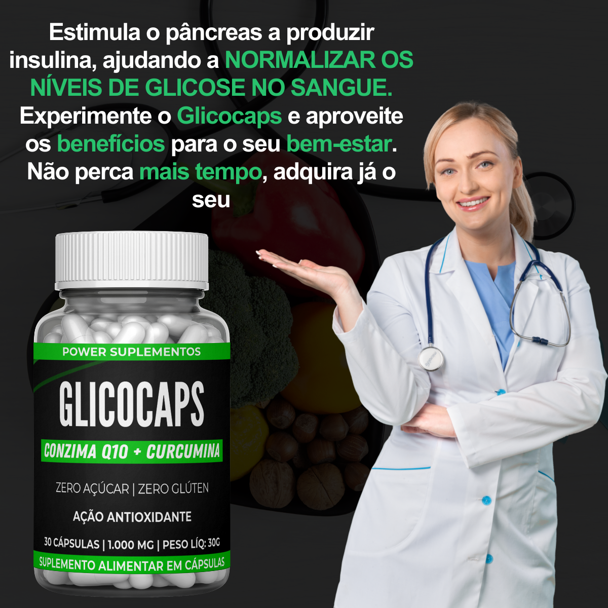 Glico Caps | Coezima Q10 + Curcumina + Melão São Caetano Alivia Sintomas da Diabetes e Controle da Glicemia