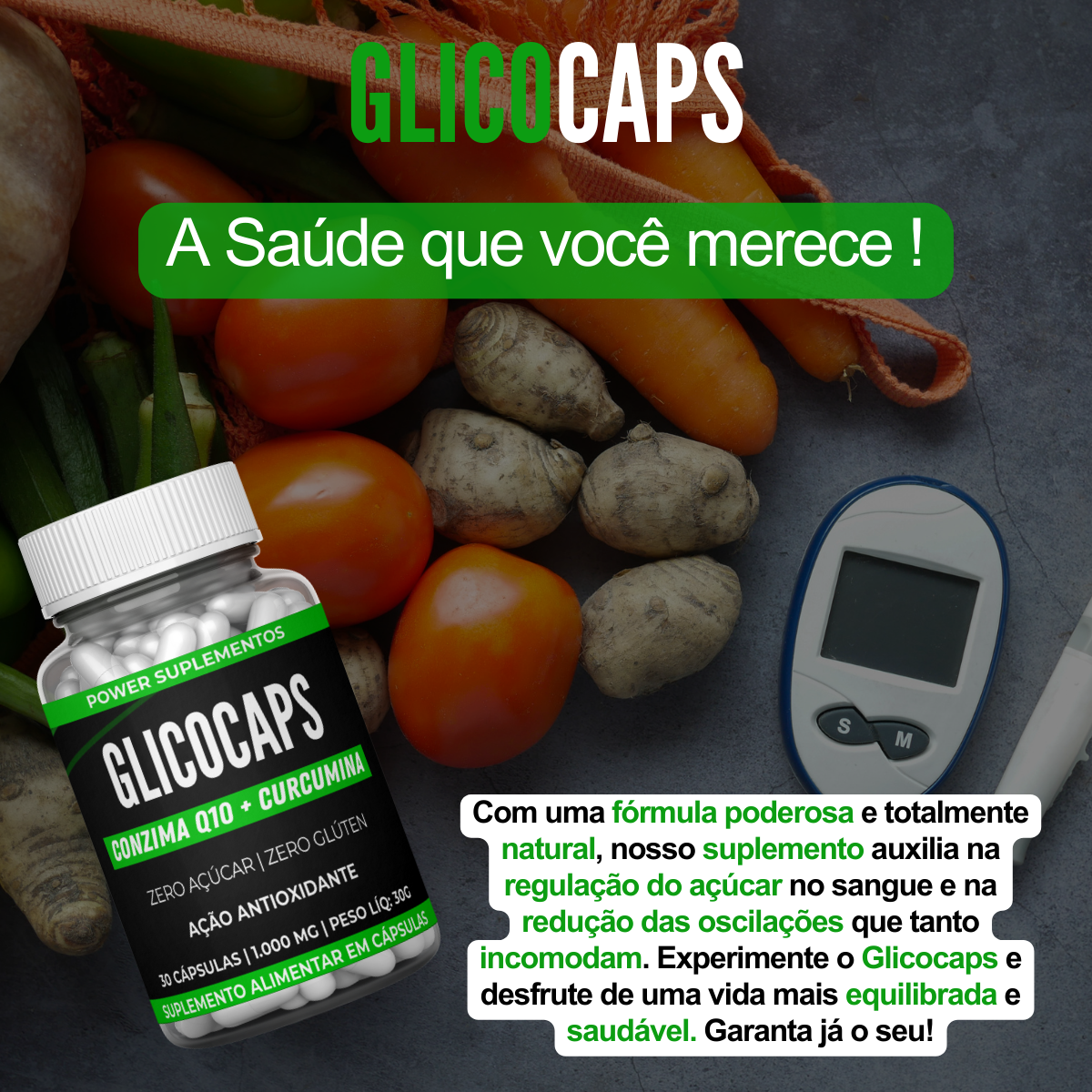 Glico Caps | Coezima Q10 + Curcumina + Melão São Caetano Alivia Sintomas da Diabetes e Controle da Glicemia