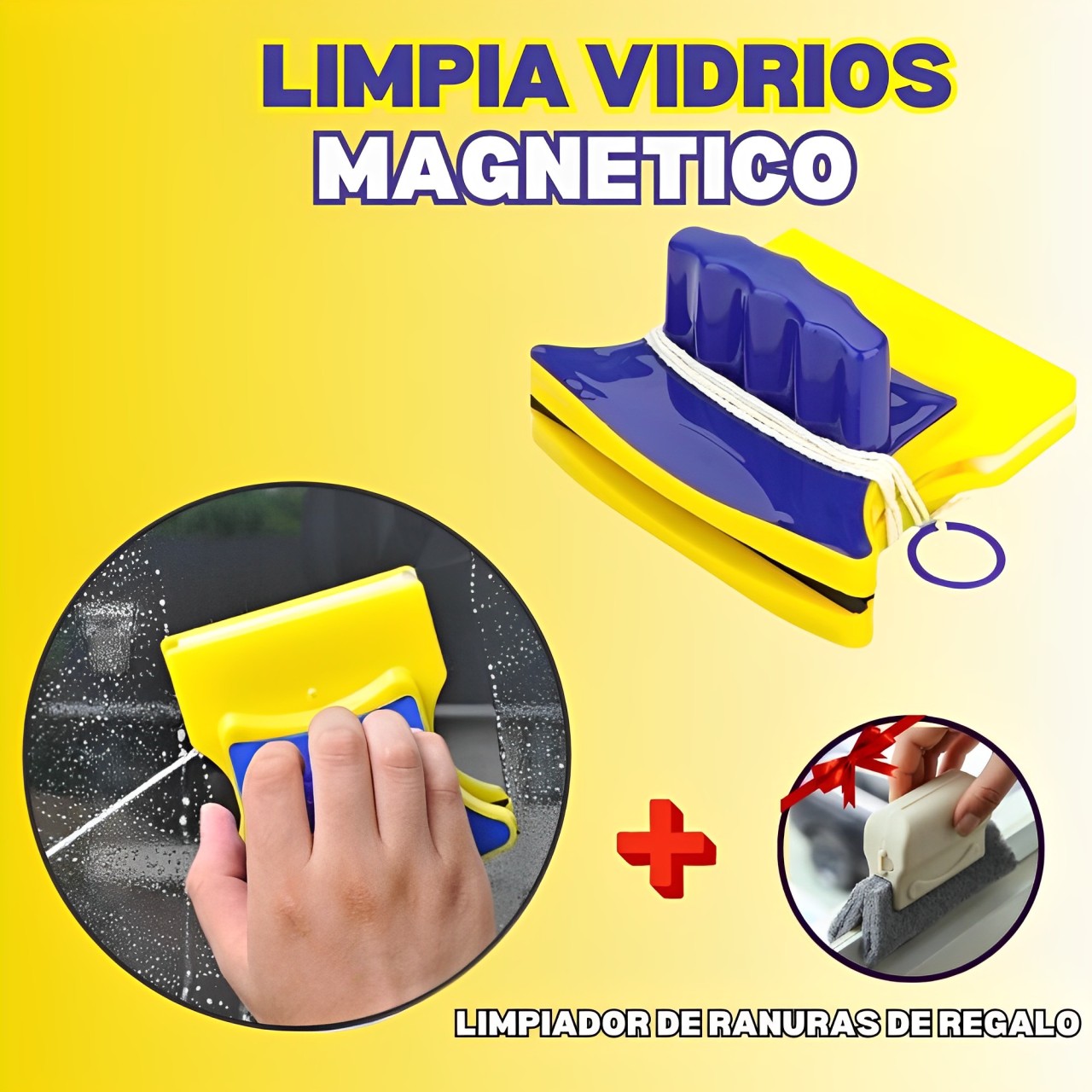 Bonbela Limpiador Magnético De Ventanas De Doble Cara – Imán Fuerte, Mango Grande Y Cuerda De Seguridad Para Cristales De Oficina, Hogar O Invernadero